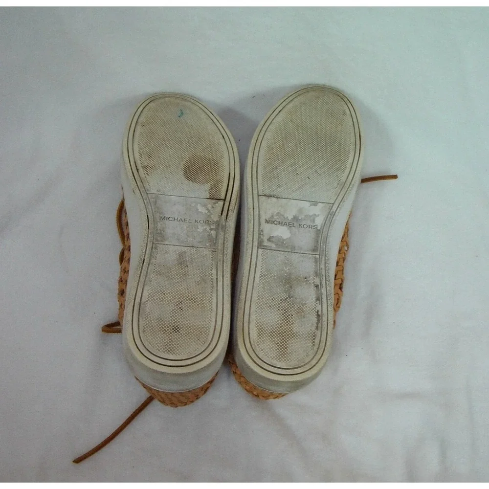 Michael Kors Woven Leather Sneakers Womens 39.5 US9 Brown Comfort Boho Granola